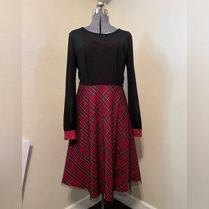 Voodoo Vixen Women’s Medium Retro Red Plaid & Black Sheer Swing Dress